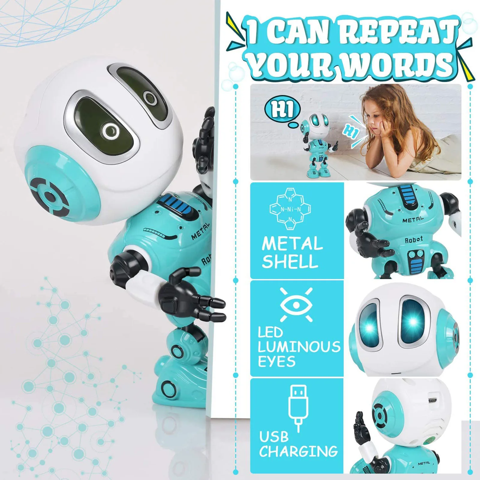 Smart Talking Robot Toy DIY USB Electric Toy Colorful LED Eyes Intelligent Robots Gifts Toys For Children 3