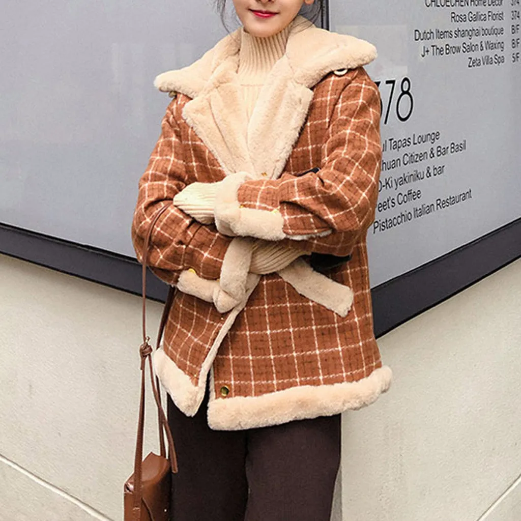 Зимнее женское пальто manteau femme hiver, верхняя одежда в клетку, пэтчворк, утепленное пальто, плюшевая куртка, пальто abrigos mujer invierno