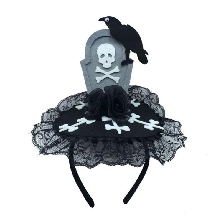 Black Skull 1 шт. декор для Хэллоуина, вечеринки Готический розовый крест и череп ведьма шляпа паук веб-ободок на голову, заколка Хэллоуин бутафория для маскарада - Цвет: Black Skull