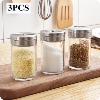 

3PC Glass spice jar salt and pepper shakers Storage household Outdoor Portable Camping Transparent Seasoning Bottle Kitchen tool