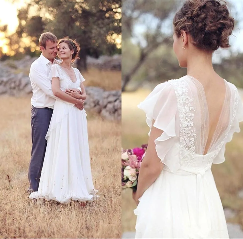 

Vestidos De Novia 2019 White Lace Simple Wedding Dresses Plus Size Short Sleeves Bridal Dress Floor Length Beach Wedding Dress