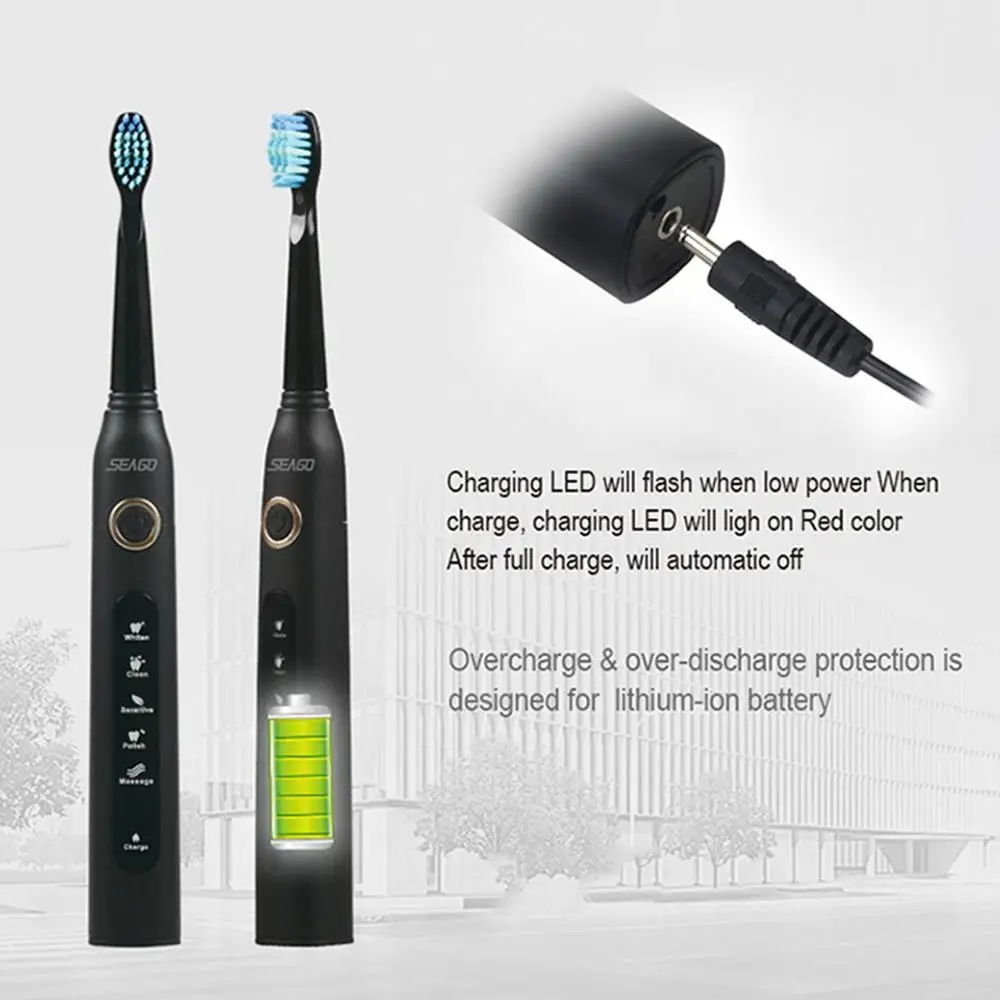 Seago-507 Electric Toothbrush 5 modes Adult Waterproof Deep Clean Teeth Brush With 2 Replacement Heads USB Rechargeable Seago-507 Electric Toothbrush 5 modes Adult Waterproof Deep Clean Teeth Brush With 2 Replacement Heads USB Rechargeable