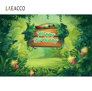 

Green Forest Backdrops For Photography Tree Jungle Happy Birthday Customized Poster Portrait Photo Background For Photo Studio