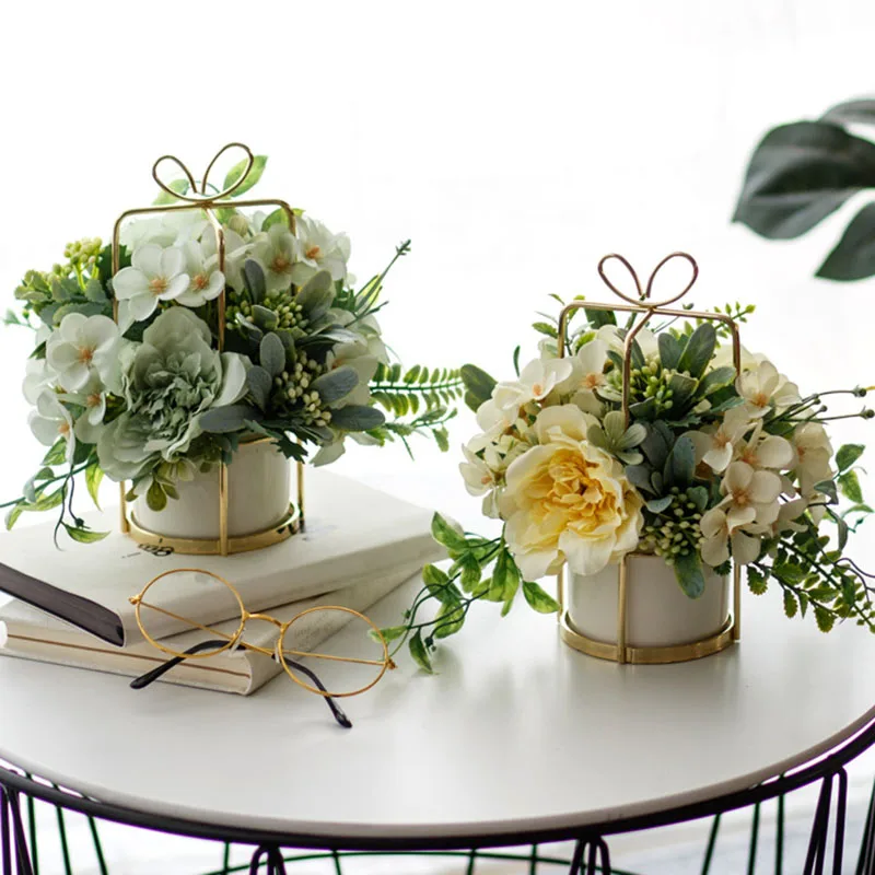 Wedding Bridal Bouquet Artificial Rose Bridesmaid Accessories Hydrangea Spring Peony  In Flower Pot Garden Decoration Outdoor