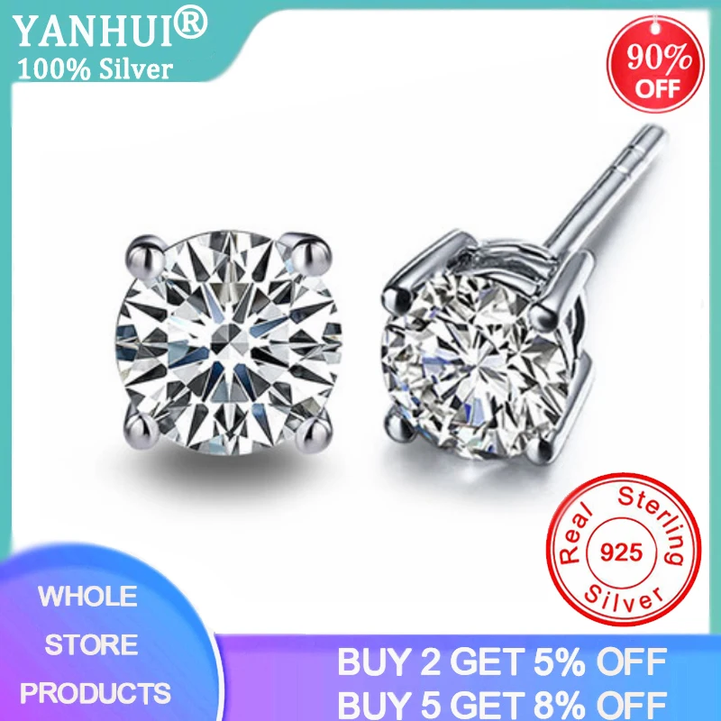 

With Certificate Original 925 Silver Stud Earrings Four Claws Natural Zirconia Diamond Earrings 6/8mm Gemstone Earring Brincos