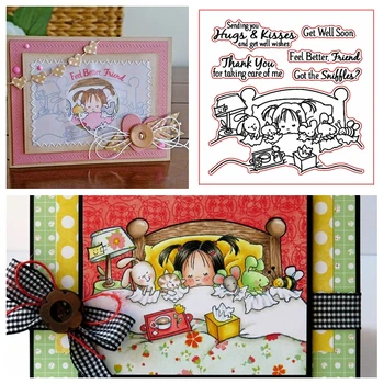 

Sleeping Girl Sending You Well Wishes Clear Stamps For DIY Card Making Sleep Girl+Phrases Kids Transparent Silicone Stamp 2019