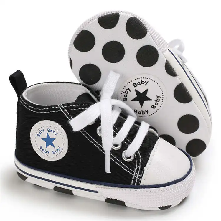 Черный Toddler Baby Shoes Boy Girl Solid Sneaker Cotton New Color Newborn Infant First Walkers Casual Canvas Crib Moccasins Shoes Baby - Цвет: Черный