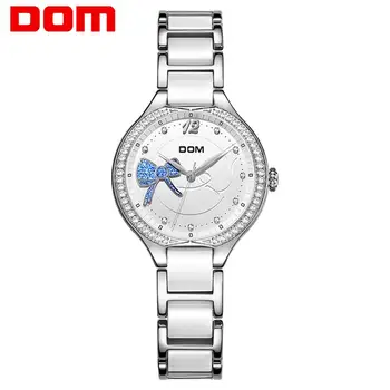 

DOM Fashion Women Diamonds Wrist Watches Ceramics Watchband Top Luxury Brand Dress Ladies Geneva Quartz Clock G-1271D-7MH