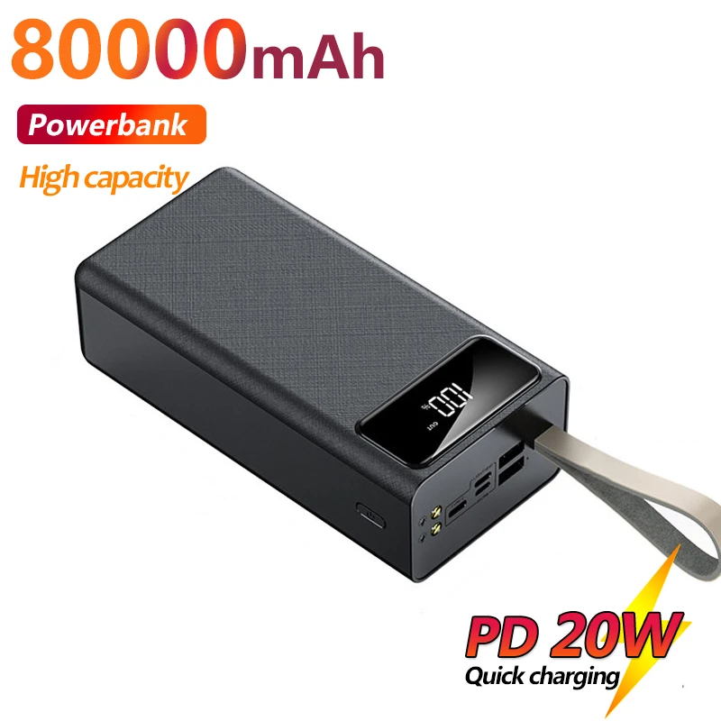 Portable 80000mAh Mobile Power Bank One-way Quick Charge with Intelligent Digital Display Double USB Flashlight for Iphone anker powercore 20000