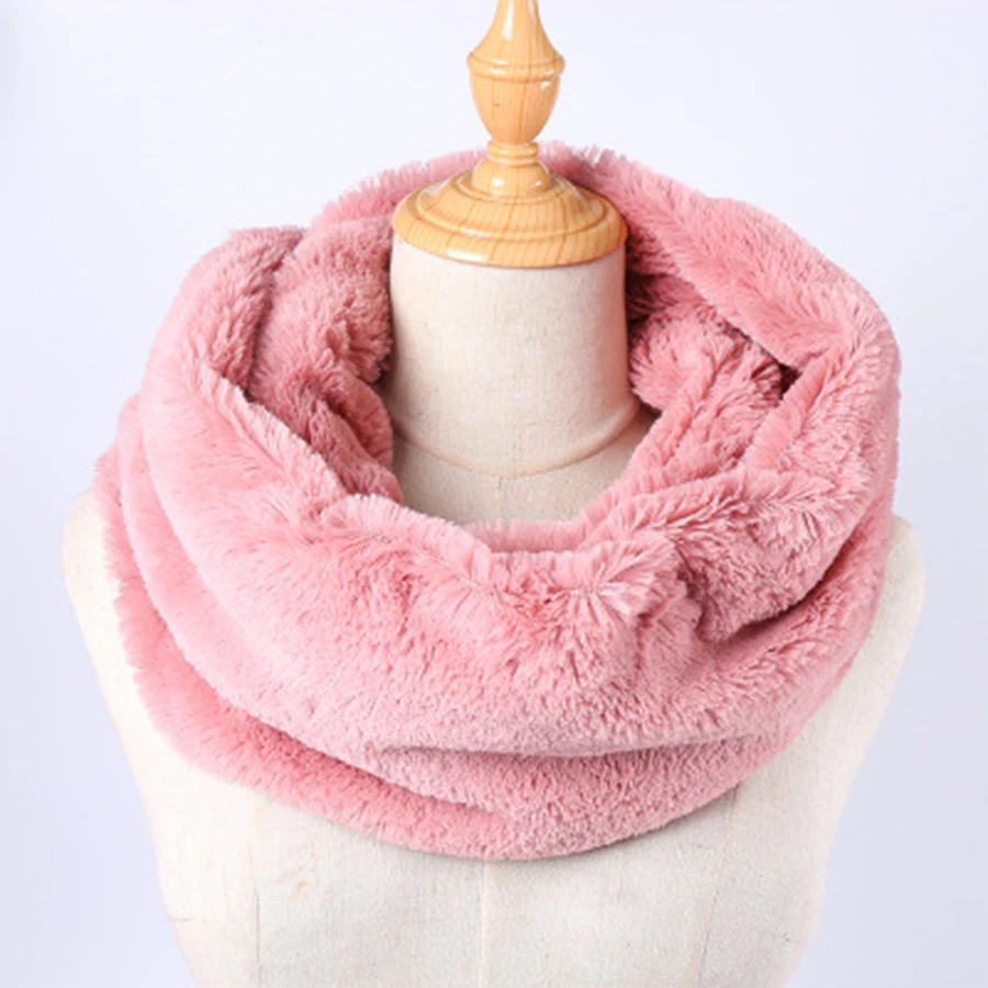 

Winter Thicken Warm Knitted Plush Ring Scarfs Women Solid Faux Fur Circle Cable Scarves Female Elegant Outwear Soft Shawl Neck