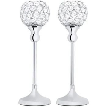 

Candle Holder, 2 Pieces Crystal Candle Holders for Decorative Homes, Hollow Crystal Candle Holders Silver