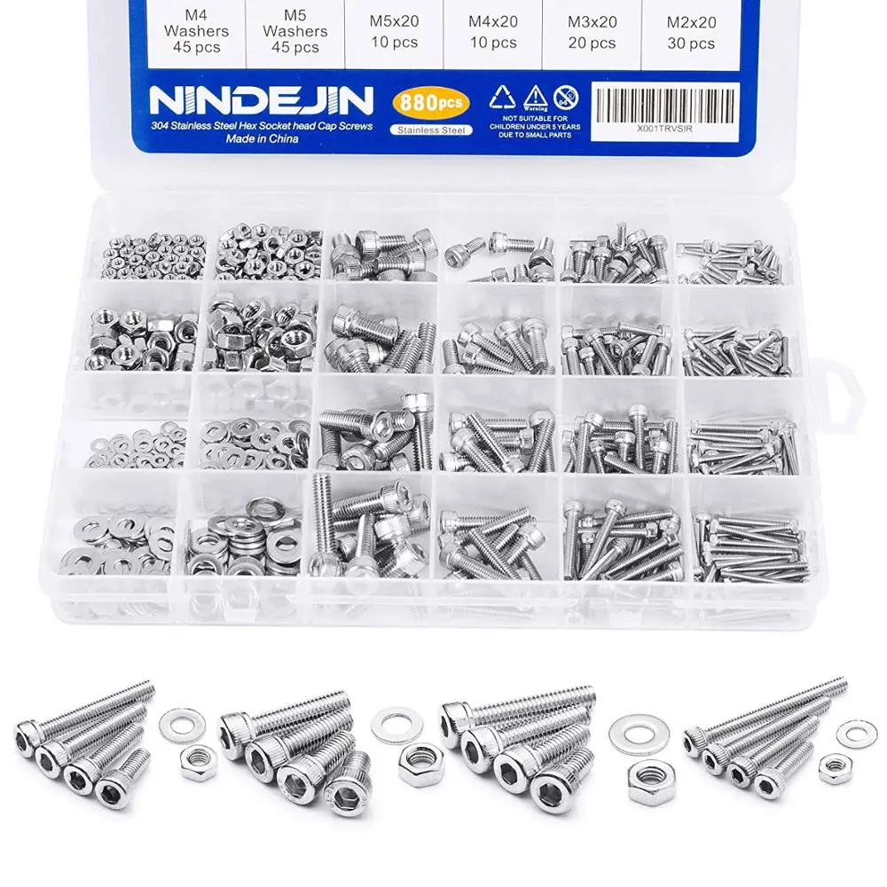 NINDEJIN 880 шт. Шестигранная головка с шестигранной головкой комплект винтов M2 M3 M4 M5