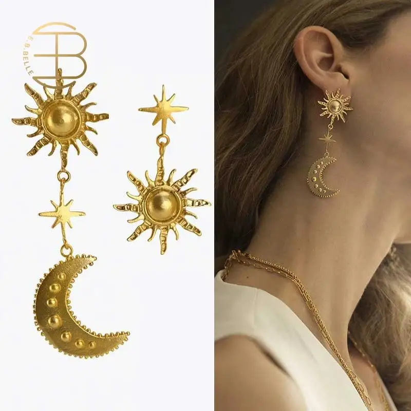 Женские винтажные ассиметричные серьги эффектные вечерние золотистого цвета с