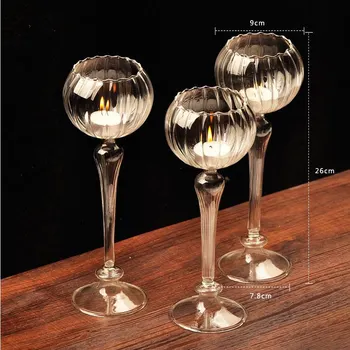 

1pcs Decor Glass Candle Holder Goblet Flower Cocktail party wedding glass candlestick high-grade candlestick lighting Hot