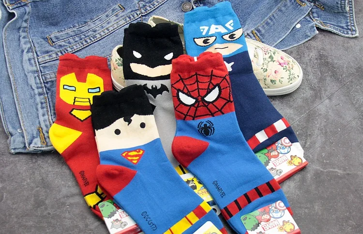 Носки для взрослых с принтами Мстителей Дисней, хлопковые носки, нейтральные носки Супермена, Железного человека, Капитана Америки