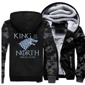 

Camouflage Hoodies TV Show Game Of Thrones King In The North Jacket Bodywarmer Fleece Casual Mens Zipper Winter Warm Streetwear