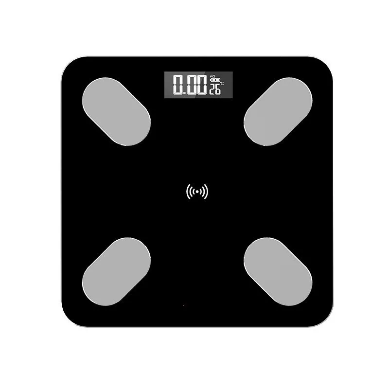 26*26 см, весы для жира, умный BMI, светодиодный, цифровой, для ванной, беспроводной, весы, баланс, bluetooth, приложение, Android, IOS - Цвет: Черный
