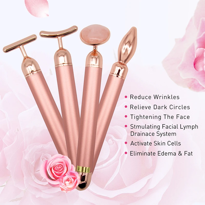 4 In 1 Energy Beauty Bar Rose Quartz Roller Electric Vibrating Facial
