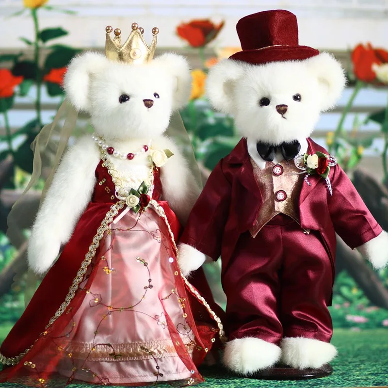 2 шт креативный счастливый плюшевый мишка пара на Рождество подарок красное полное платье белый медведь свадебное украшение куклы Детская