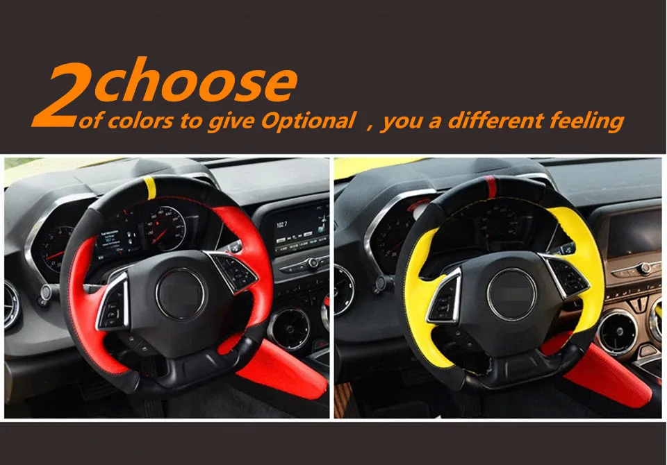 DIY Motion paragraph Genuine leather Hand-Stitched Car steering wheel cover For Chevrolet camaro- Car accessories