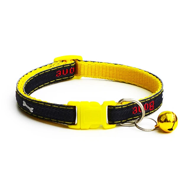 Yellow Pet Collar Ошейник для маленьких собак и кошек с колокольчиком, ошейник для маленьких кошек, милое ожерелье для домашних животных с принтом в виде кости, товары для домашних животных MP0075 - Цвет: Yellow Pet Collar