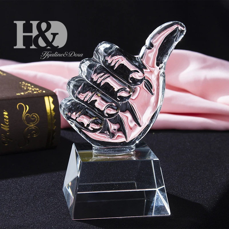 

H&D Custom Creative Crystal Thumb Trophy Excellent Sports Competition Award Engraving Glass Craft Home Ornament Personalised