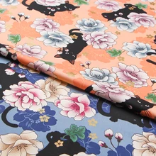 Импортная ткань с золотым принтом черная кошка Пион цветок кластер напечатанный хлопок ручная работа Сделай Сам ткань для одежды скатерть