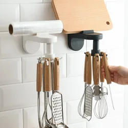 Rotating Wall-Mounted Kitchen Hooks Free-Perforated Sticker Storage Rack With Shelf Multifunctional Six-Claw Kitchenware Rotating Wall-Mounted Kitchen Hooks Free-Perforated Sticker Storage Rack With Shelf Multifunctional Six-Claw Kitchenware
