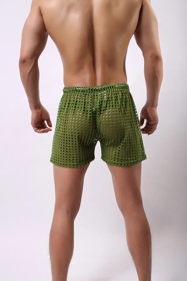 1PCS Transparent Mesh Shorts  Gay Shorts Mesh Sheer See Through Brand Sleep Bottoms Sleepwear Leisure Home Wear Sissy Panties pajama pants men's