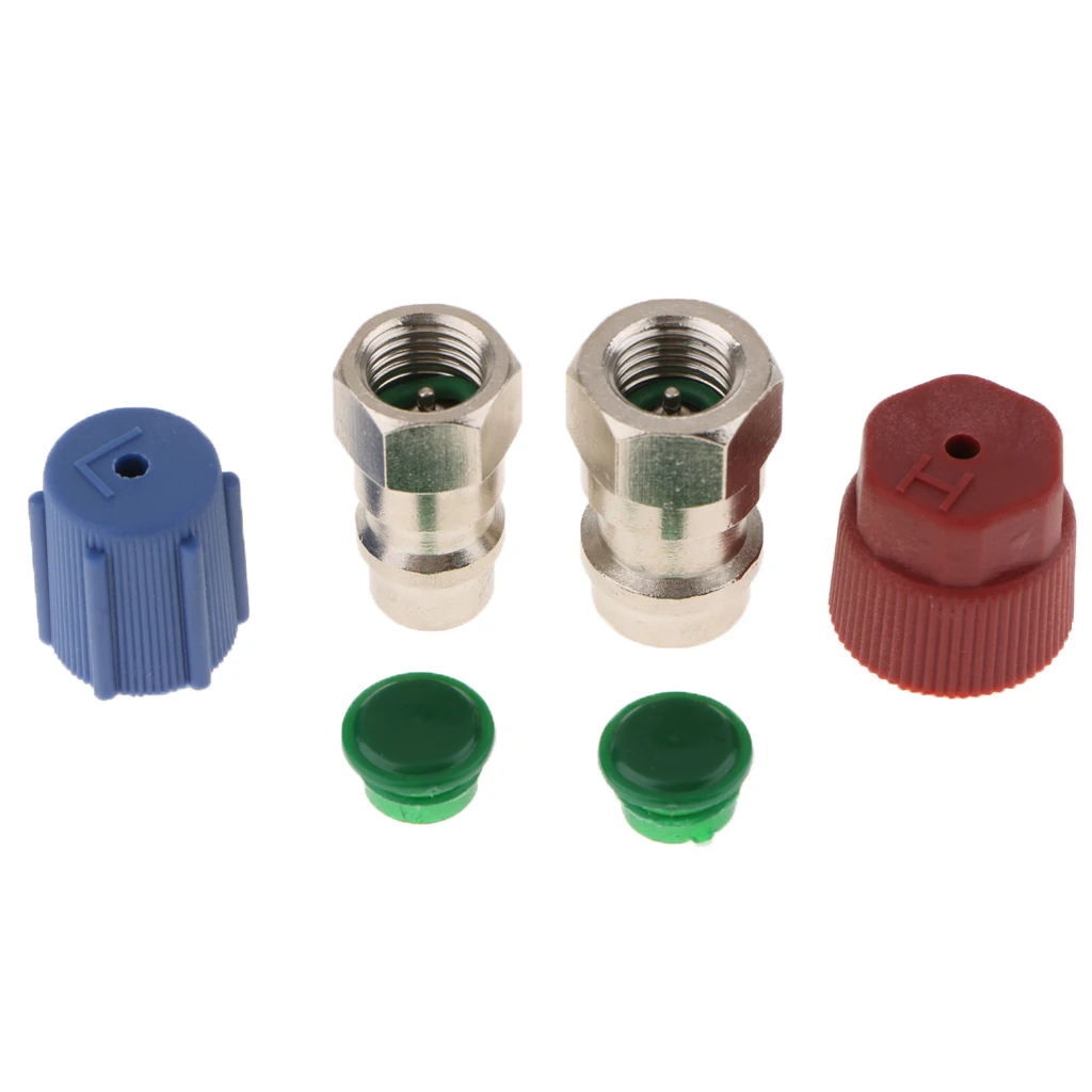 2X Red+Blue A/C Charging Port Hi/ Low Adapters Retrofit R12 R22 to R134a