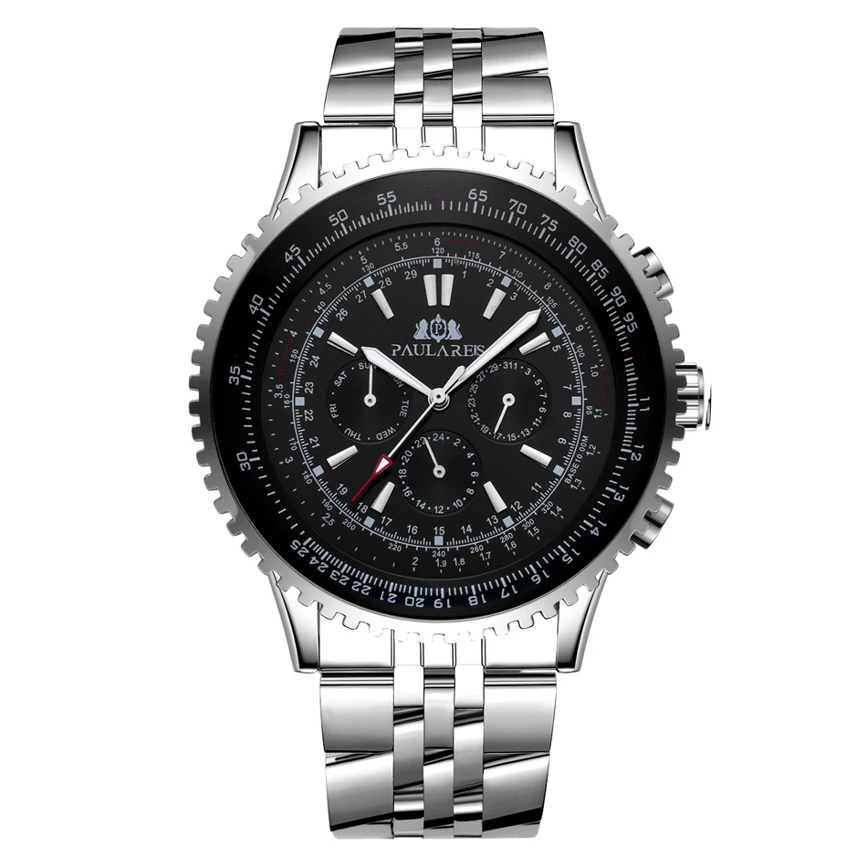 Cinturino meccanico in acciaio inossidabile meccanico a carica automatica sportivo blu nero bianco grande 50 mm classico da uomo di lusso_voghion.com