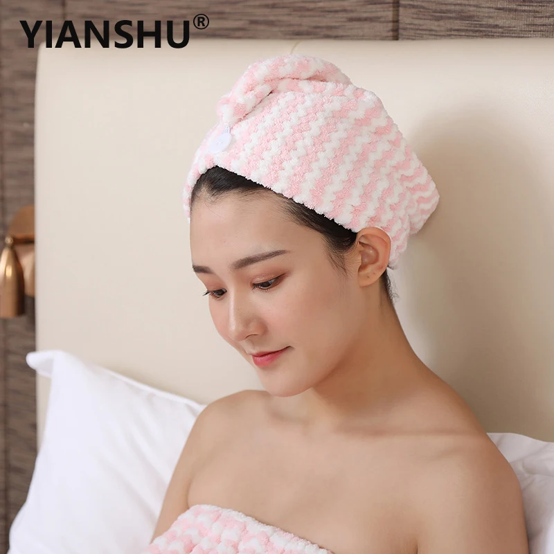 Качественная ткань YIANSHU коралловый флис шапочка для сухих волос полотенце с