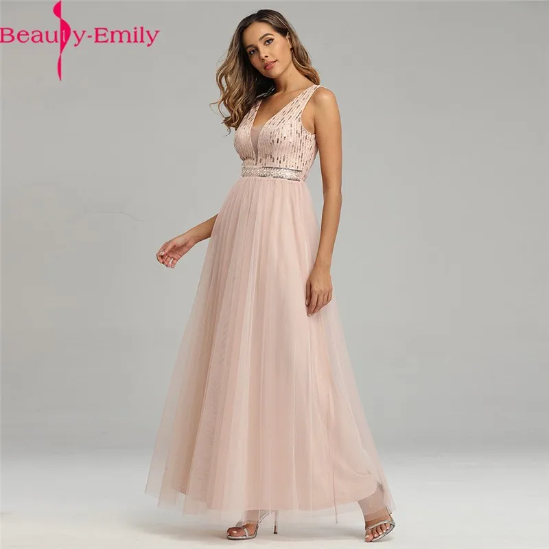 Beauty Emily сексуальное вечернее платье с v-образным вырезом в стиле пэчворк Очаровательное платье без рукавов и с молнией сзади розовое вечернее платье трапециевидной формы настоящая фотография