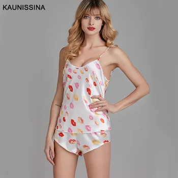 

Women Sexy Pajama Sets Silk Sleepwear Sleeveless Cami Tops Shorts Pajamas Set Nightwear Female Summer Homewear