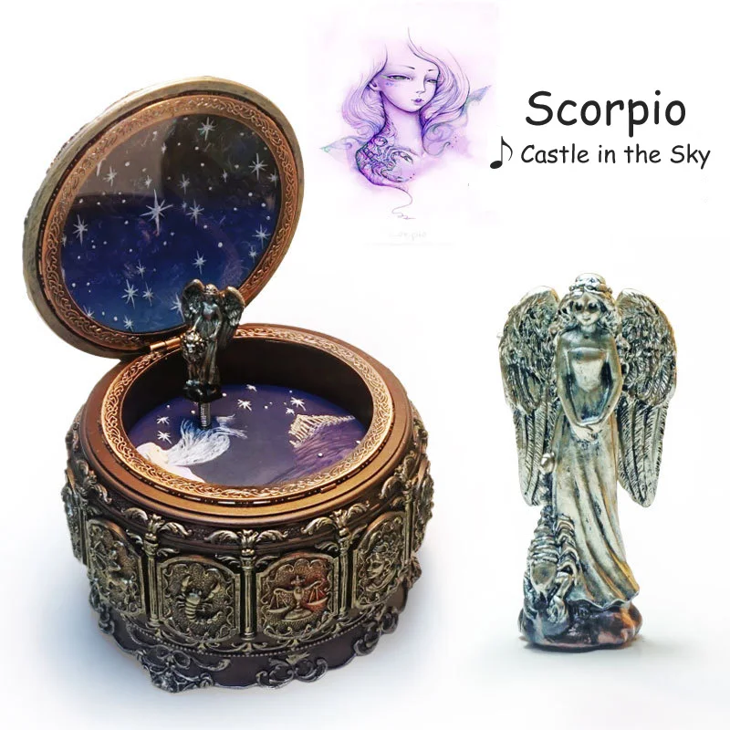 Scorpio 12 знаков 12 Созвездие ручное искусство со светодиодной вспышкой ретро знак Музыкальная шкатулка день Святого Валентина подарок на день рождения Домашний декор - Цвет: Scorpio
