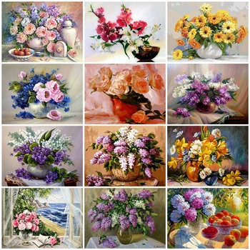 

AZQSD Adult DIY Coloring By Numbers Flower Acrylic Paint Unframe Unique Gift Oil Painting By Numbers Vase Decor For Home Kits