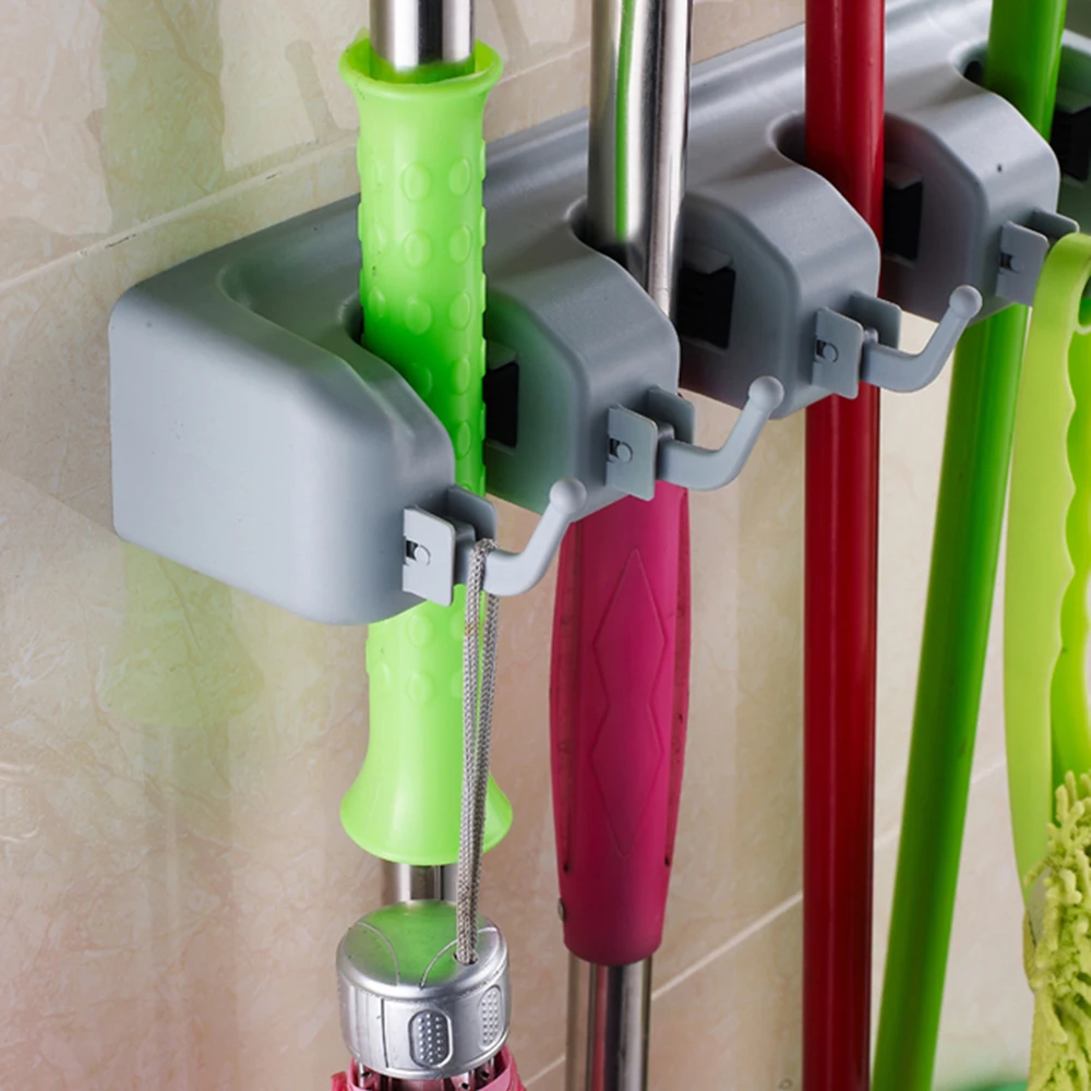 Kitchen Organizer Mop Holder 4/3 Position Brush Broom Hanger Storage Rack Household Mop Brush Hanger Kitchen Gadgets