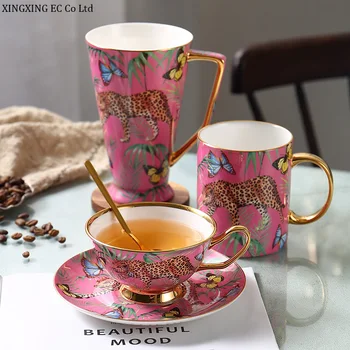 

Jungle Cheetah Bone Porcelain Coffee Cup Set European Small Luxury Mug 200ml Large Capacity Water Cup Creative Art Tea Cup