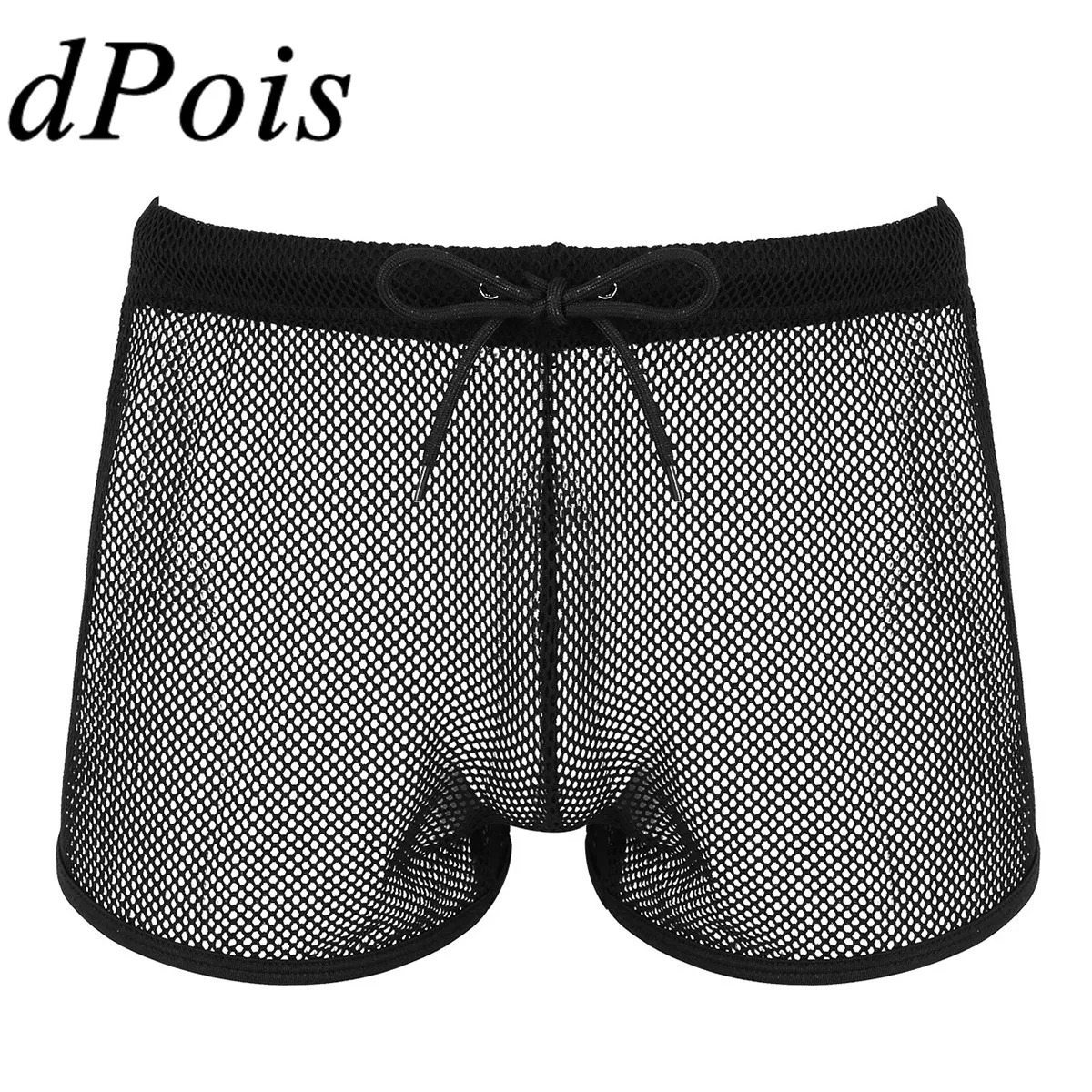 Men Loose Shorts Lounge Boxer Trunks Underwear See Through Sheer