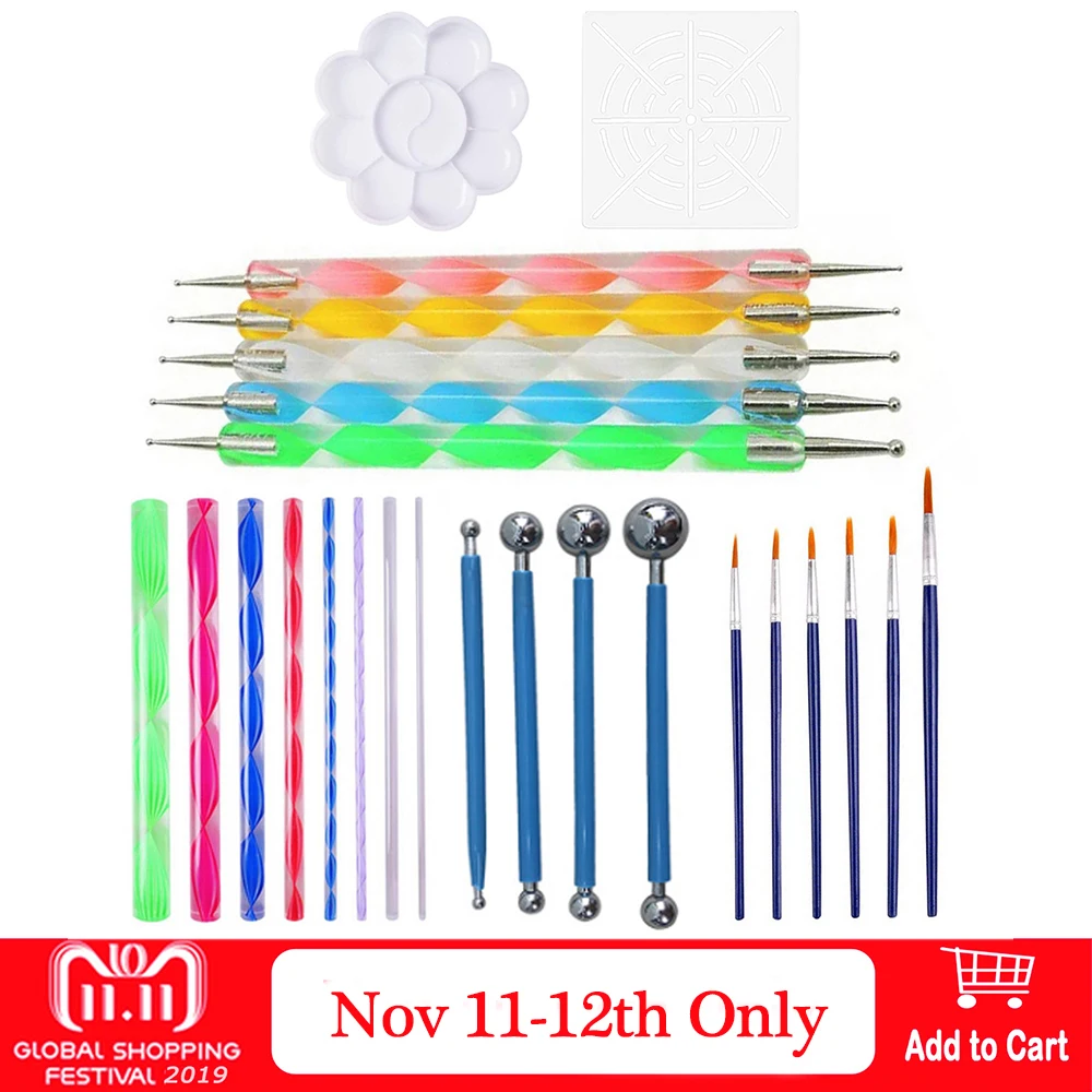 

25 PCS Mandala Painting Dotting Tools with Dotting Rods Ball Stylus Pen Stencil Paint Tray Brushes for Nail Rock Fabric Wall Art