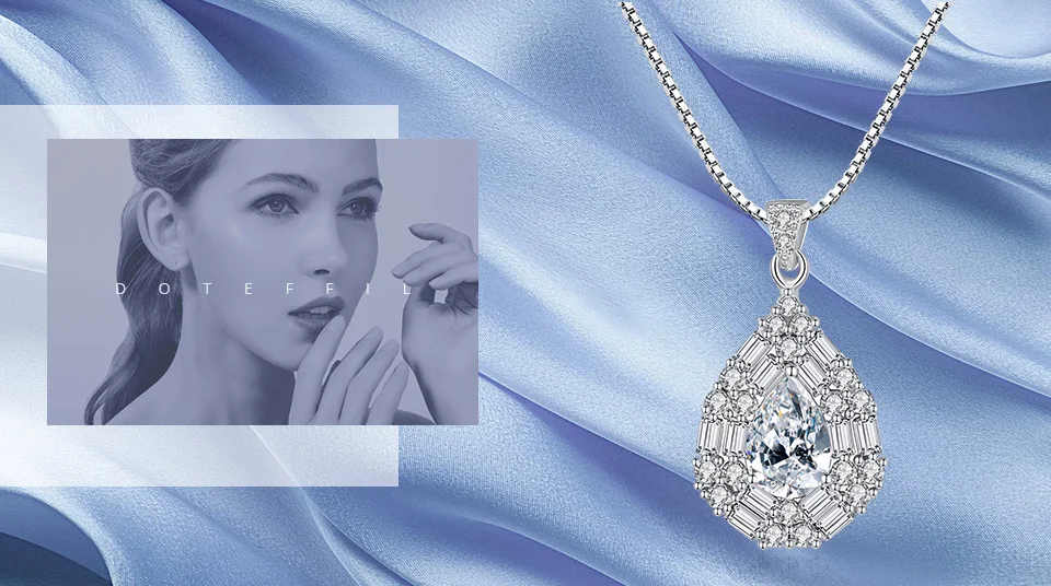 DOTEFFIL Luxury 925 Sterling Silver Water Drop Pendant Necklace for Women 2 Colors Luxury Big Gemstone Wedding Necklace Jewelry