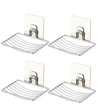 

4pcs/set Stainless Steel Sponge Holder Adhesive Suction Cup Storage Soap Rack Powerful Soap Dish Bathroom Kitchen Accessories