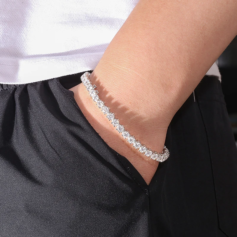 0.4ct 4.5mm D Color Round Cut White Gold Plated 925 Silver Moissanite Tennis Bracelet Woman Girlfriend Gift