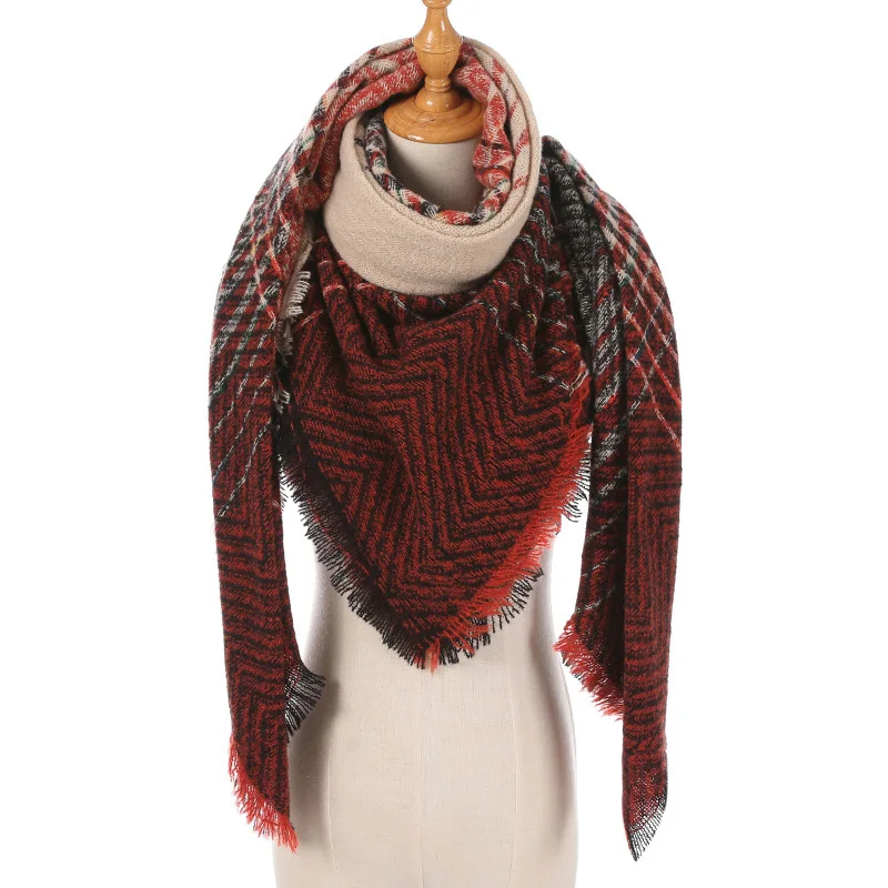 Brand Women Cashmere Scarf Shawls and Wraps Knit Blanket Neck Striped Foulard Winter Triangle Scarves Lady | Аксессуары для одежды