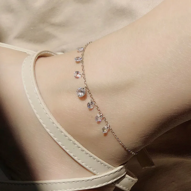 Leouerry, 925 пробы, серебряные, блестящие, сверкающие, циркониевые ножные браслеты для женщин, простая, элегантная цепочка на ногу, женские серебряные ювелирные изделия 925