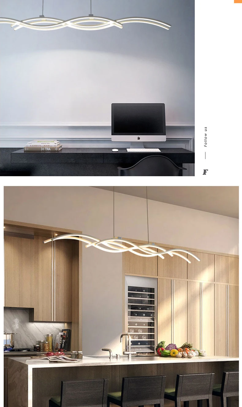 Современные светодиодные подвесные светильники в форме волны для столовой, гостиной, кухни, комнаты, Белый алюминиевый подвесной светильник, современные светильники