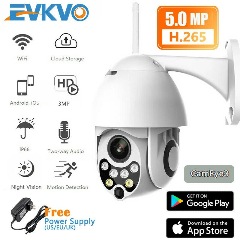 

EVKVO IP Camera 5MP Wifi Outdoor Speed Dome Wireless Wifi Security Pan Tilt 4X Digital Zoom Network CCTV Surveillance PTZ Camera
