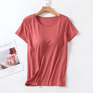 Women's One-Piece T-Shirt With Built In Bra Short-sleeved Slim Fit Soft  Breathable Casual All-Matching Tops - AliExpress