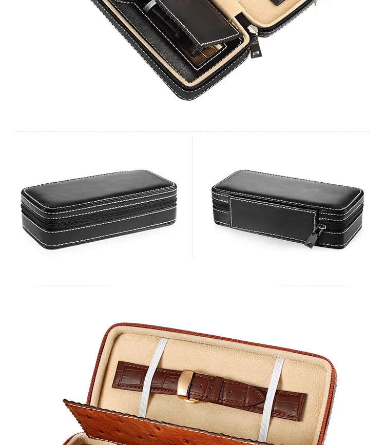Портативная коробка для часов из искусственной кожи с 2 слотами, для мужчин и женщин, чехол для часов, органайзер для хранения, изысканный