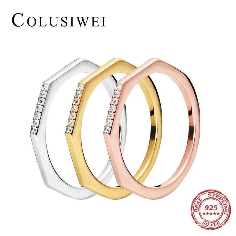 Colusiwei, 3 цвета, Настоящее 925 пробы, серебро, стильный геометрический шестигранный Анель, женские кольца для женщин, свадебные, обручальные ювелирные изделия